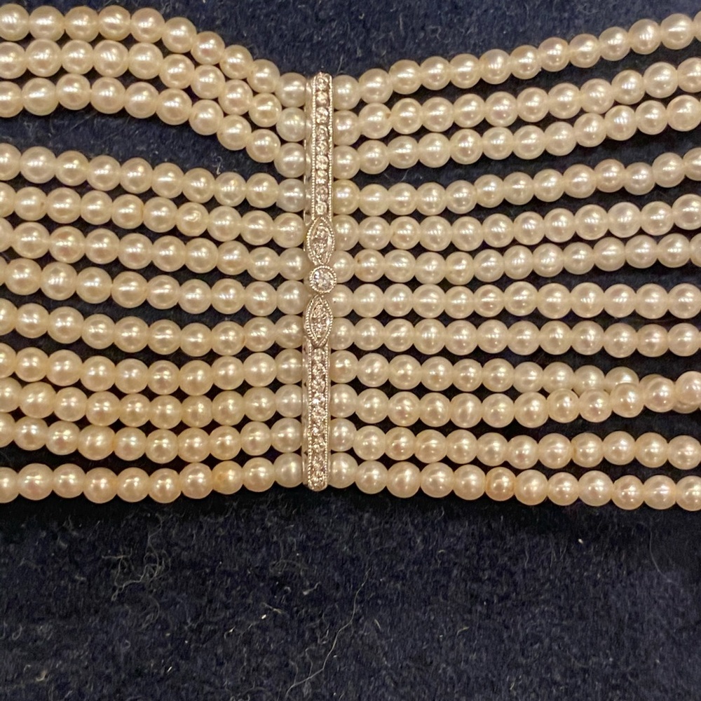 DIAMOND PLATINUM AND SEED PEARLS  CHOCKER - Picture 5 of 16